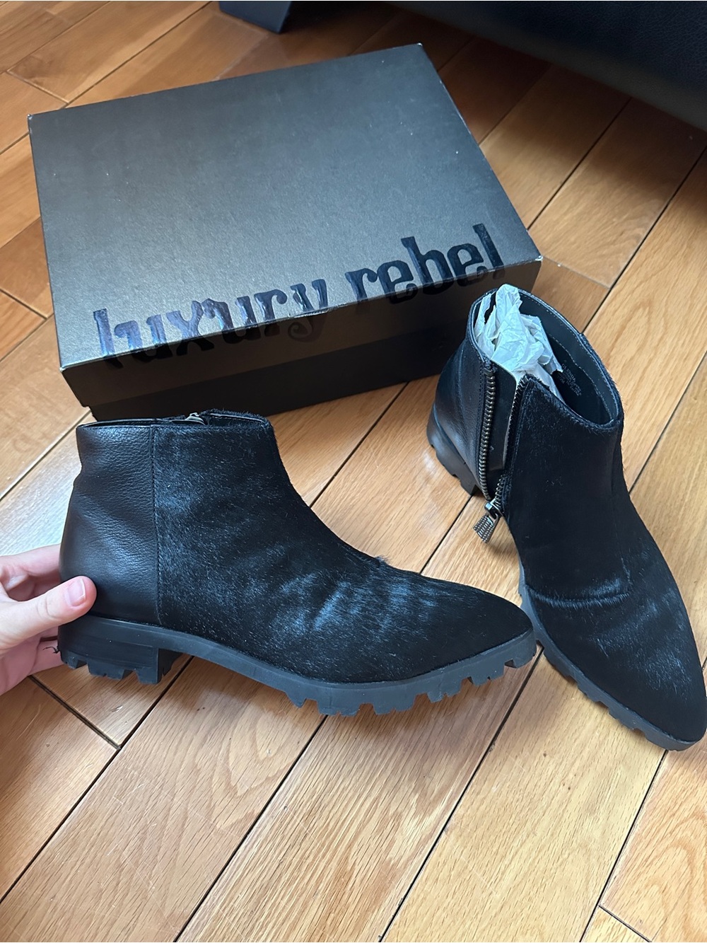 luxury rebel Women’s Black Chukka Boots with Side Zipper